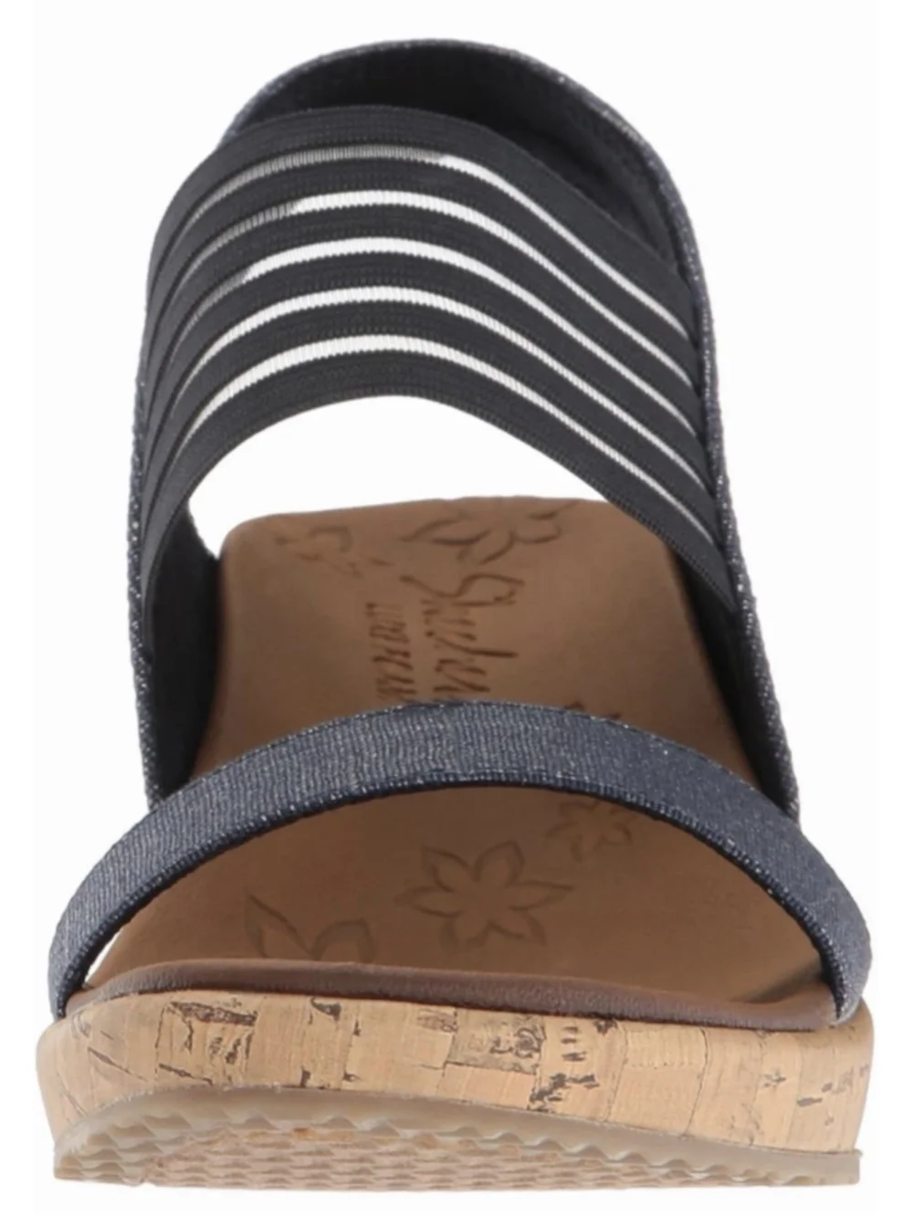 Skechers Womens Size 10 Sandals Wedge Heel Black Denim Cross Strap Luxe Foam